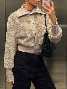 Muchica 秋冬女士时尚人造毛皮厚夹克 - 卡其色 - 查看 5