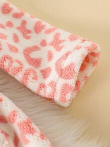 Girls' Comfortable Soft Leopard Print Long Sleeve Hooded Long Robe Loungewear - Baby Pink - View 5