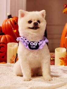 PETSIN 1PC Handmade Crochet Halloween Pet Bandana Cat Bib Adjustable Soft Yarn Pumpkin Ghost Bat Cute Spooky Party Costume Accessory Gift For Cats Kittens - Multicolor - View 7