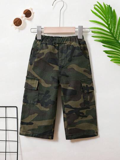 1pc Toddler Boys' Fashionable Camouflage Denim Cargo Pants