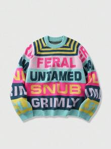 ROMWE MEN Street Life Men's Striped Jacquard Crew Neck Long Sleeve Sweater, Autumn/Winter - Multicolor - View 1