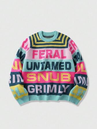 Street Life Jersey de cuello redondo de manga larga con estampado de rayas jacquard para hombre, otoño/invierno