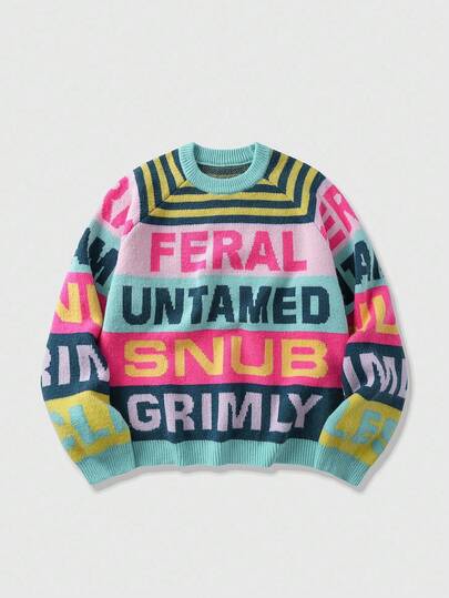 Street Life Jersey de cuello redondo de manga larga con estampado de rayas jacquard para hombre, otoño/invierno