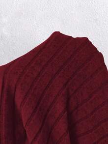 SHEIN CURVE+ Plus Size Casual Solid Color Long Sleeve Drawstring Sweatshirt, Autumn - Burgundy - View 7