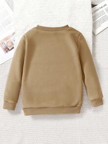 Girls Cute Bow Flower Decor Round Neck Sweatshirt, Casual Spring/Autumn Fall Winter - Khaki - View 2