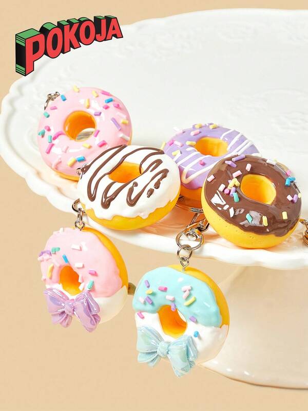 1PC Realistic Donut Keychain Strawberry Donut Cute Bag Charm Backpack Accessory For Girls Students Kawaii Purse Decoration Gift