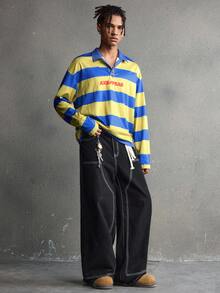 AXEPEAK Herren Lässig Mode Straßen Blau & Gelb Polo Shirt