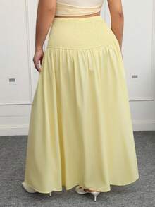 SHEIN EZwear Plus Size Light Yellow Bohemian Style Maxi Skirt, Casual Summer Holiday