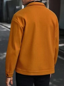 Manfinity CasualCool Men's Solid Color Single-Breasted Casual Long Sleeve Overcoat, Autumn/Winter - Orange - View 2