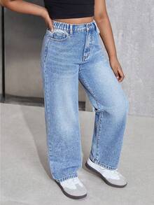 Sparklyn 女孩百搭休闲百搭宽松直筒水洗牛仔裤，适合一年四季