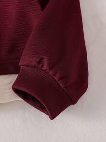 Elladie kids 2件套年轻女孩时尚宽松运动衫和松紧腰阔腿裤套装，春秋 - 酒紅色 - 查看 5