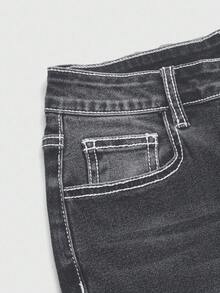 ROMWE Grunge Punk 大码女式垃圾摇滚图案印花休闲牛仔裤，校园风格 - 灰色 - 查看 3