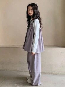 DAZY 2 件 Tween Girl 秋季服装 - 长袖 T 恤 + 裤子套装 - 紫色 - 查看 4