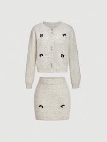 SHEIN MOD Women's Casual Bow Crew Neck Sweater Set,Fall Clothes For Women,Winter Clothes,Halloween Sweaters,Elegant Women's Sweater,Cute Sweaters