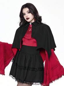 ROMWE Goth 女式哥特式黑色蝙蝠翼不对称下摆披肩 - 黑色 - 查看 5