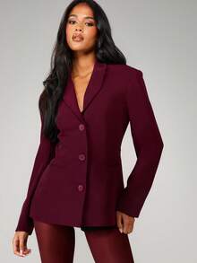 MISSGUIDED Blazer doppiopetto sartoriale con dettaglio di cintura con strass, manica lunga, abbigliamento da ufficio, professionale, formale, strutturato, cappotto da indossare in inverno, autunno, per matrimoni, feste ed eventi serali - Bordò - Visualizzare 4