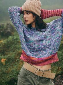Bohemela Women's Casual Colorblock Patchwork Sweater, Suitable For Music Festivals And Halloween, Autumn/Winter - Multicolor - View 4