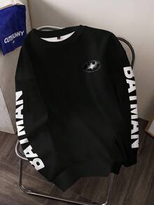 BATMAN X SHEIN Men's Bat And Letter Graphic Pullover Sweatshirt Black Graphic Hoodies Sweatshirts