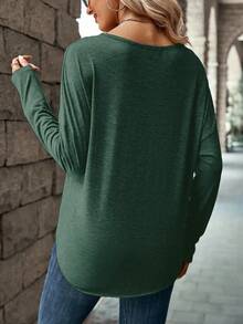 EMERY ROSE Camisetas de manga larga de unicolor casual para mujer - Verde Oscuro - Ver 2