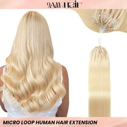 50 股微环接发真人发 613 金色微珠接发超顺滑超柔软丝滑直发微环真人发接发女士