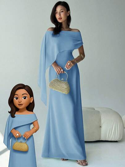 Aloruh New Off Shoulder Boat Neck Flowy Fitted Sense Of Design Birthday Mini Dress Party Cocktail Versatile Green Maxi Mermaid Hem Dress