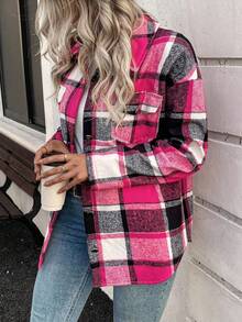 EMERY ROSE Christmas Women's Plaid Thermal Lined Casual Commuter Fashion French Elegant Street Retro Versatile Holiday Business Apricot Autumn/Winter Long Sleeve Jacket Regular Outerwear