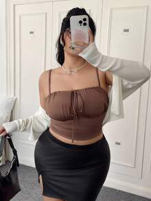 CovetEZ Plus Size Tank top & Camis - Coklat - View 6
