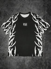 Manfinity Dauomo Men's Casual All-Over Print Loose Fit Round Neck T-Shirt, Comfortable & Versatile Pattern, Suitable For Everyday Wear - Black - View 3