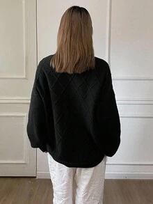 DAZY 女式复古深V领毛衣，秋冬上衣 - 黑色 - 查看 2