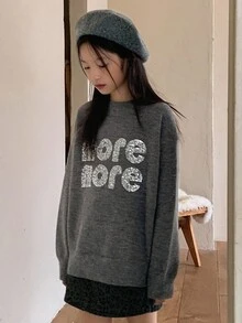 DAZY Tween Girls Round Neck Pullover Sweater, Fall - Grey - View 4