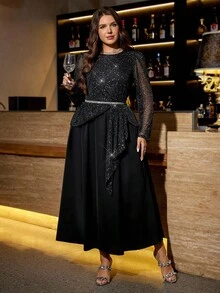 Ellevyn Váy thời trang thanh lịch viền đen cỡ lớn - màu đen - Xem 8