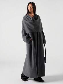 LYSMO 2025 New Arrive Minimalism Winter Women's Fashionable Shawl Coat, Autumn/Winter - Dark Grey - View 3