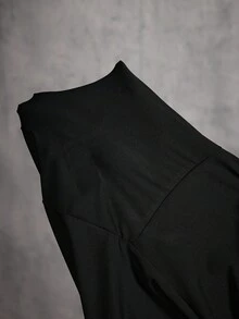SHEIN SXY 大码女式秋冬新款不对称镂空高领紧身连体裤，黑色 - 黑色 - 查看 8