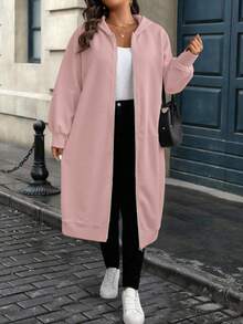 EMERY ROSE 大码女式字母图案长袖休闲拉链连帽夹克