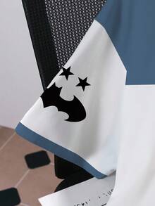 BATMAN X SHEIN 男士休闲时尚街头卡通英雄人物与数字字母图形撞色短袖 T 恤，夏季 - 白色 - 查看 4