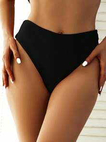 Swim Basics Summer Beach Ruched High Waisted Bikini Bottom Bathing Suit Bottoms - Black - View 3