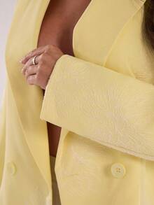 SHEIN BAE 女士优雅花卉刺绣双排扣西装外套，适合通勤 - 黃色 - 查看 9