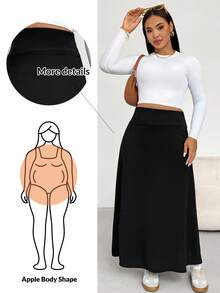 Shapeblank 大码女式苹果形身材休闲纯色A字长款黑色半身裙，黑色半身裙，机场装，女士休闲半身裙，秋冬女装半身裙，女士冬装 - 黑色 - 查看 1
