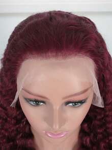 99j# Color Deep Wave 13*6 Lace Front Wig Burgundy Human Hair  180%Density Natural Hairline Free Parting For Party Daily Use Halloween Costumes - S99J - View 8
