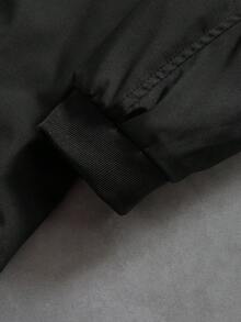 Manfinity Homme Jaket Bomber Pria Kasual Sehari-hari, Minimalis, Warna Polos, Resleting, Lengan Panjang, Lapisan Termal, Musim Gugur/Dingin - Hitam - View 5