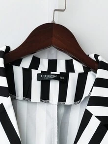SHEIN Clasi 大码春秋黑白条纹西装外套和双层中长百褶裙套装 - 黑與白 - 查看 5