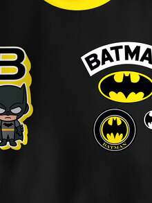 BATMAN X SHEIN Young Boy Letter & Striped Pattern Long Sleeve Round Neck Sweatshirt