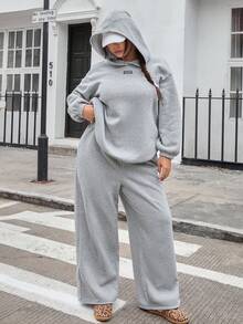 Muchica Bộ 2 món áo hoodie và quần nỉ thể thao ngoài trời thường ngày thu/đông 2025 mới, đa năng, dáng rộng, màu xám, cỡ lớn - Màu Xám nhạt - Xem 2