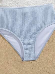 SHEIN Girls Ruffled 2 Pieces Swimsuit Set, Cute Beach Vacation Swimwear - Blue - View 3