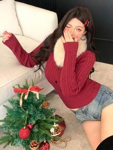 DAZY Damen Slim Fit roter Strickpullover, lässiger Stil für Neujahr & Weihnachten, Mode - Rot - Übersicht 3