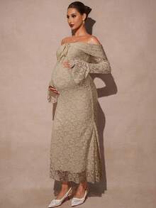 MaterniChic 优雅露肩喇叭袖蕾丝孕妇装，秋季