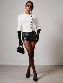 COSMINA Women's Elegant Asymmetric Button-Up Cardigan, Autumn/Winter,White Top - White - View 5