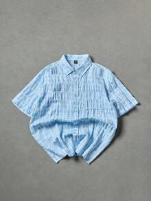 Manfinity EMRG Camisa casual de hombre de solapa única a cuadros con pliegues y manga corta - Multicolor - Ver 7