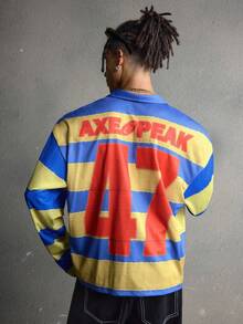 AXEPEAK Herren Lässig Mode Straßen Blau & Gelb Polo Shirt