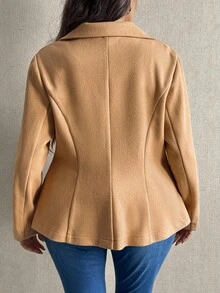 EMERY ROSE معطف نسائي ضيق بياقة صدر وأكمام طويلة وزر واحد، مقاسات كبيرة، قماش خريفي/شتوي للنساء